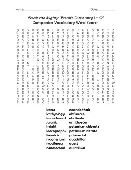 Preview of Freak the Mighty Freak's Dictionary I - Q Companion Vocabulary Word Search