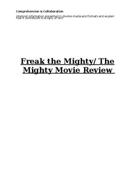 Preview of Freak the Mighty//The Mighty Movie Review Questions