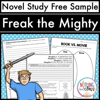 Preview of Freak the Mighty Novel Study FREE Sample | Worksheets and Activities