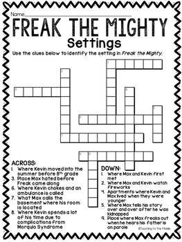 Freak the Mighty Settings Crossword Puzzle Review by Teaching to the Middle
