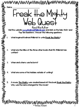 Preview of Freak the Mighty Web Quest