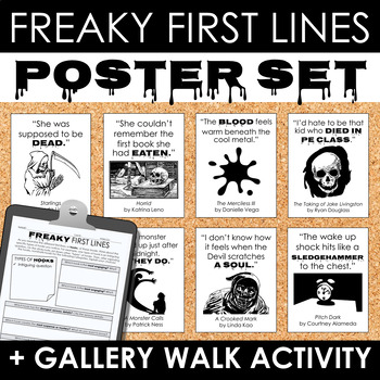 Preview of Freaky First Lines Spooky Poster Set & Narrative Hook Gallery Walk Activity