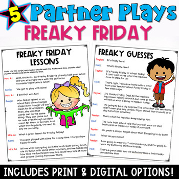 Preview of Freaky Friday Partner Plays: 5 Fun Scripts with a Comprehension Check Worksheet