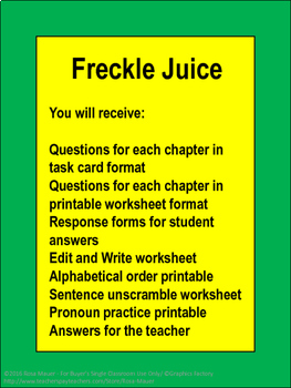 Freckle Juice Distance Learning School Or At Home Learning Activities Packet