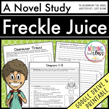 Preview of Freckle Juice Novel Study Unit | Comprehension Questions with Activities & Tests