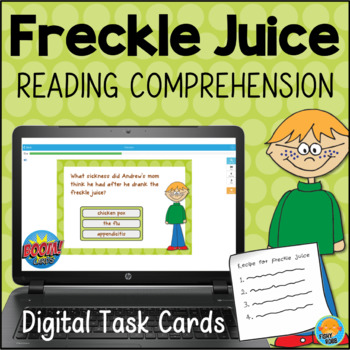 Preview of Freckle Juice Reading Comprehension Self-Checking BOOM Digital Task Cards