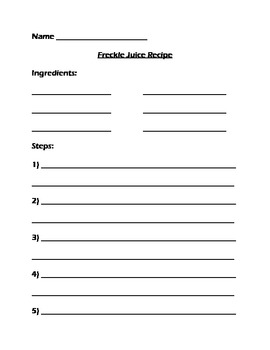 Freckle Juice Recipe Worksheet by Mrs Watson | Teachers ...