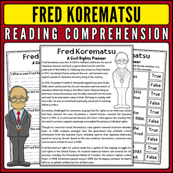 Preview of Fred Korematsu Nonfiction Reading Passage & Quiz for AAPI Heritage Month