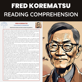 Preview of Fred Korematsu Reading Comprehension | Civil Rights Advocate Japanese Americans