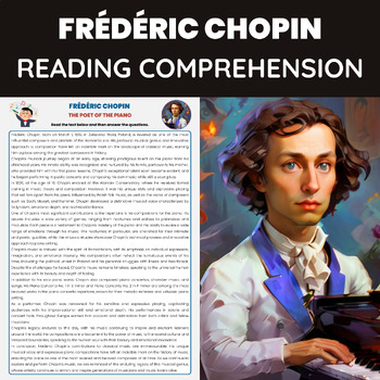 Preview of Frédéric Chopin Reading Comprehension Worksheet | Romantic Music Composer