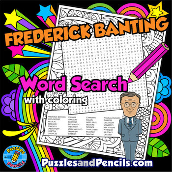 Preview of Frederick Banting Word Search Puzzle Activity and Coloring | Famous Canadians