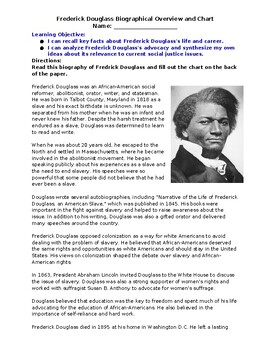 Preview of Frederick Douglass Biographical Overview and Chart