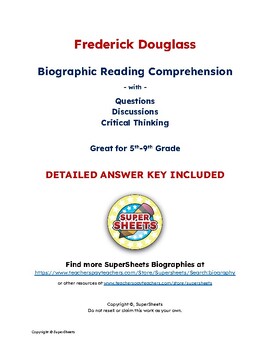 Preview of Frederick Douglass Biography: Reading Comprehension & Questions w/ Answer Key