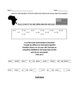 Preview of Frederick Douglass Math - Addition/Subtraction