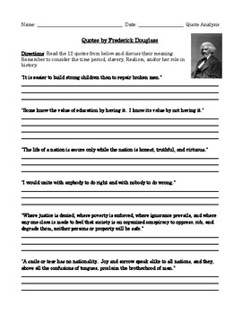 Preview of Frederick Douglass: Quotation Analysis Worksheet or Class Discussion Printable