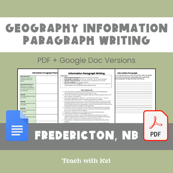 Preview of Fredericton Writing Task - Geography Information Writing Assignment