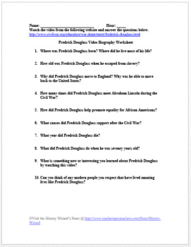 Frederick Douglass 3 Minutes Video Biography Worksheet by ...