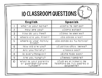 Preview of Free 10 Questions & 13 Classroom Commands for ESL Teachers English-Spanish