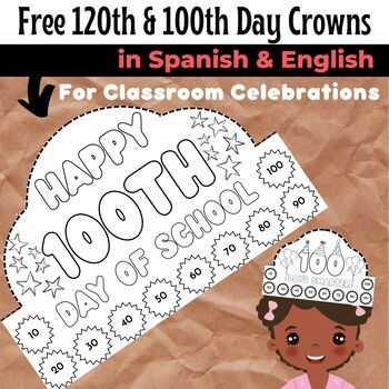 Preview of Free 100th & 120th Day of School Paper Crowns Craft in English & Spanish