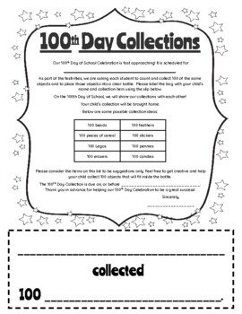 Preview of Free 100th Day of School Collection/Art Showpiece Parent Letter