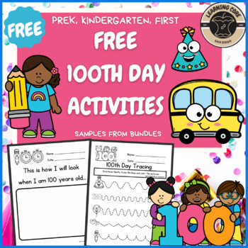 Preview of Free 100th Day of School Writing Activities Worksheets PreK, Kindergarten,First