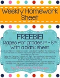 FREE Weekly Homework Sheet
