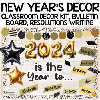 Free 2024 New Year Bulletin Board & Classroom Decor, Gold, Goals and ...