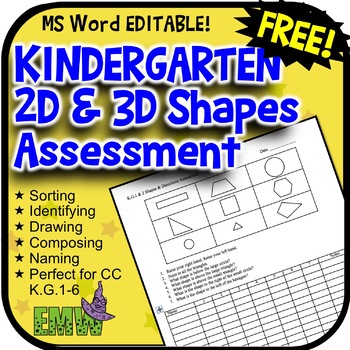 Preview of Free 2D and 3D Shapes Assessment for K.G.1-6  Fully Editable MS Word file