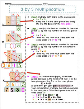 Preview of Free 3 digit by 3 digit guided multiplication practice, 5th grade - 7th grade