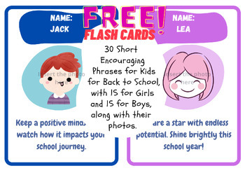 Preview of Free 30 Flash Cards Encouraging Phrases, First Meeting Kids, Back to School
