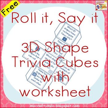 Preview of Free 3D Shape Trivia Cubes with Worksheet