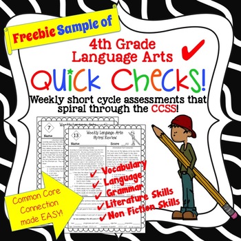 Preview of Free 4th Grade LA Common Core Spiral Quick Checks!