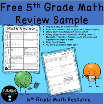 Preview of Free 5th Grade Daily Math Spiral Review and Test Prep Sample