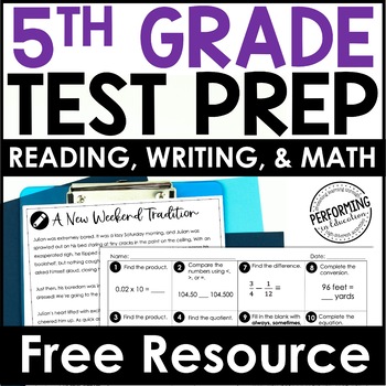 Preview of Free 5th Grade Test Prep | Math Test Prep, Reading Test Prep, Writing Test Prep