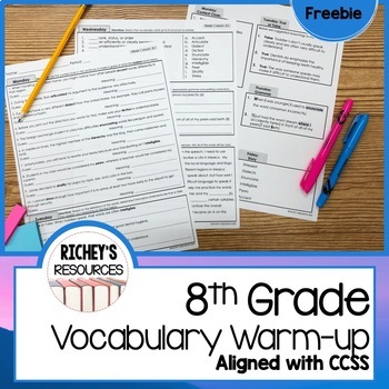 Preview of Free 8th Grade Vocabulary for Achievement Warm-up Digital and Print