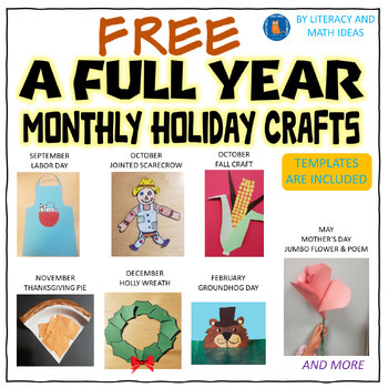 Preview of Free (A Full Year) Monthly Crafts Memorial Day Crafts, Spring Crafts & More