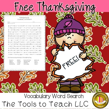 Preview of Free A Thanksgiving Vocabulary Word Search and Key Printable No Prep