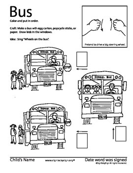 Preview of Free ASL How to sign (school) BUS, Sign language & Free ASL Coloring Book