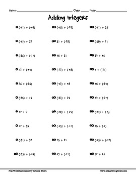 Free Adding Integers Worksheet 2 Terms By Breeze Through