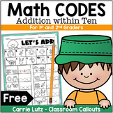 Free Addition & Subtraction Math Secret Codes for 1st Grade