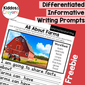 Preview of Free All About Farms Differentiated First Grade Informational Writing Activity