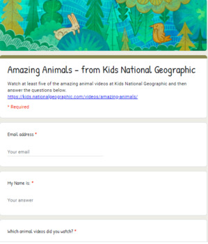 Free - Amazing Animals from KidsNatGeo (Google Forms) | TPT