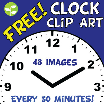 Preview of Free Analog Clock Clip Art - Every 30 Minutes - 48 Files, JPG & PNG