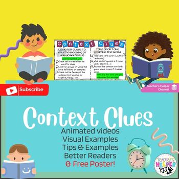 Preview of Free Anchor Chart Poster & Animated Video | Context Clues w/ Examples & Tips