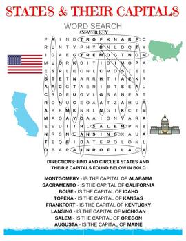 Preview of Free Answer key for States and their Capitals Word Search-1