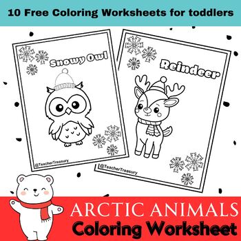 Preview of Free Arctic Animals Coloring Worksheets for Preschool Kindergarten