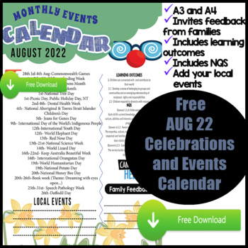 Preview of Free- August Events and Awareness Day Calendar