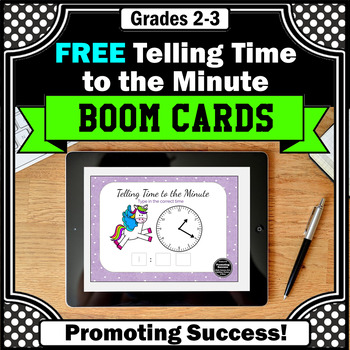Preview of Free BOOM Cards Math Telling Time to the Minute Task Cards Special Education