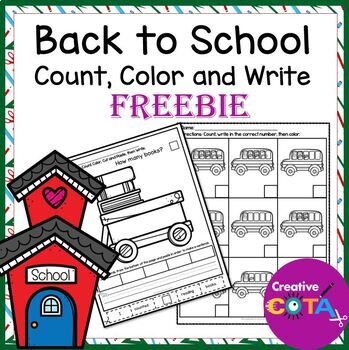 Preview of Free Back To School Kindergarten Math Center Worksheets Count, Color and Write