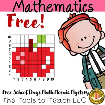 Preview of Free School Days Coordinate Graph Apple Mosaic Mystery and Key